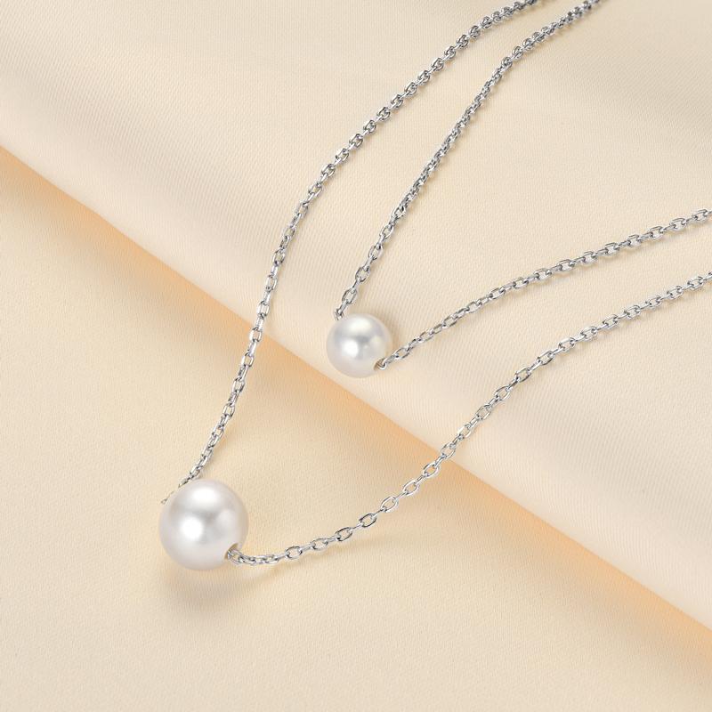 IOGOU 100% 925 Sterling Silver 5.5-6mm&8-8.5mm Round Natural Freshwater Pearl Double Layer Necklace for Women Wedding Jewelry