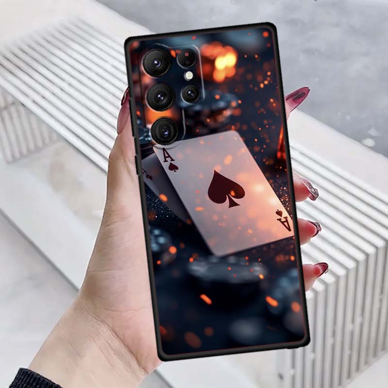 Creative poker card patterns Phone Case For Samsung Galaxy S26 S25 S24 S23 S22 S21 S20 Ultra Plus FE 5G Black Soft TPU