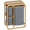 Bamboo Laundry Basket, 3 Removable Baskets, 50 Cm X 32 Cm X 69.7 Cm, Natural Grey
