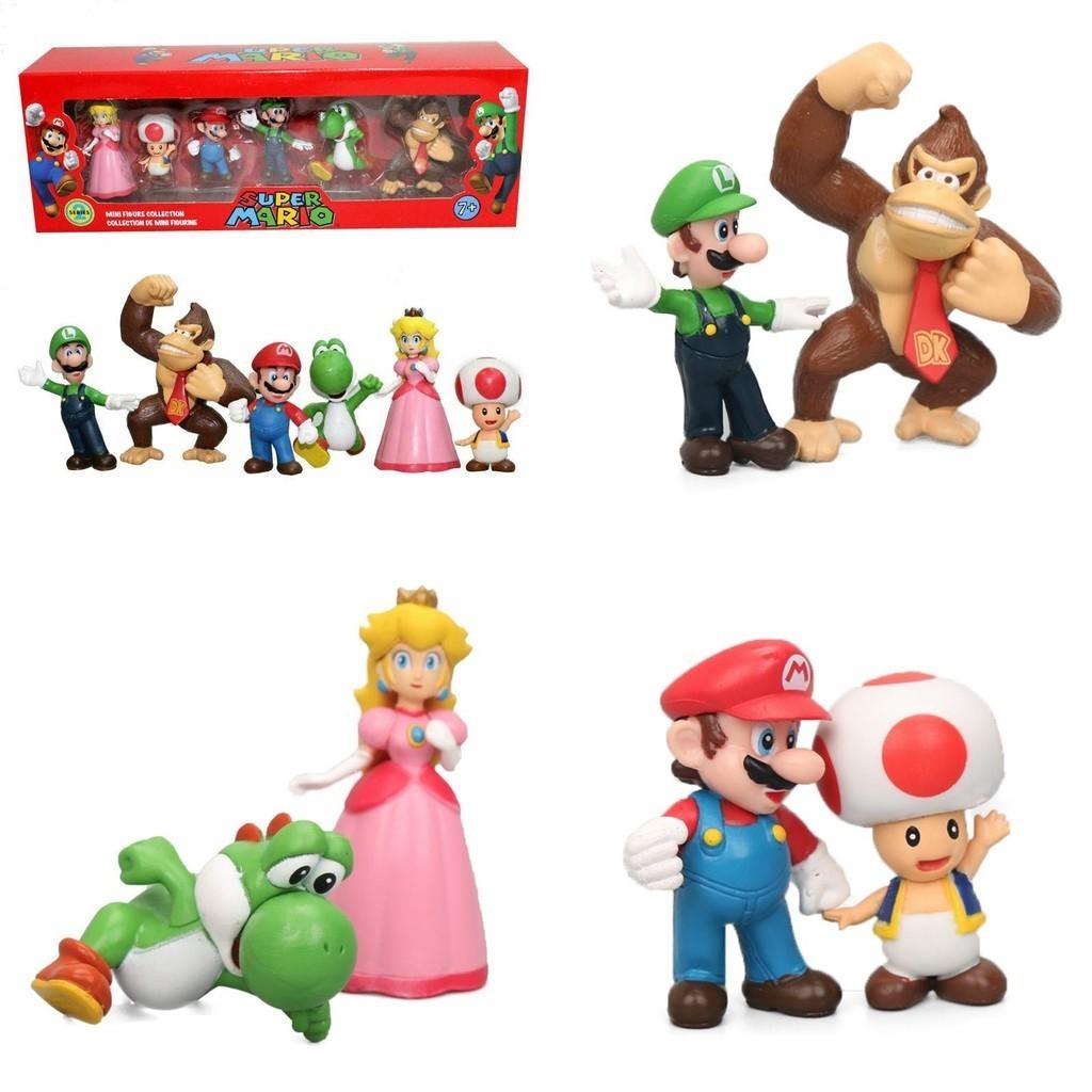 Sechsteiliges Super Mario Bros Actionfiguren-Spielzeugset mit Luigi, Yoshi und Pilz-Sammelfiguren für Kinder