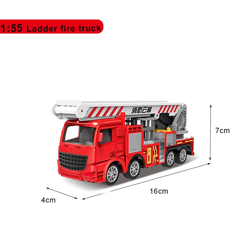 1:55 Литая модель пожарной машины Симуляция Оттяжка Лестница Пожарная спасательная машина Инерционные игрушки Детская пожарная машина
