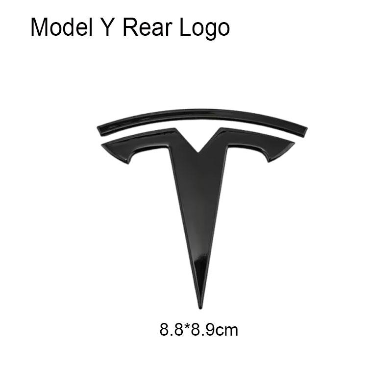 QHW1 3D ABS Car Steering Wheel Logo Sticker Front Head Hood Emblem Rear Trunk Badge For Tesla Model Y Replacement Decals Accessories