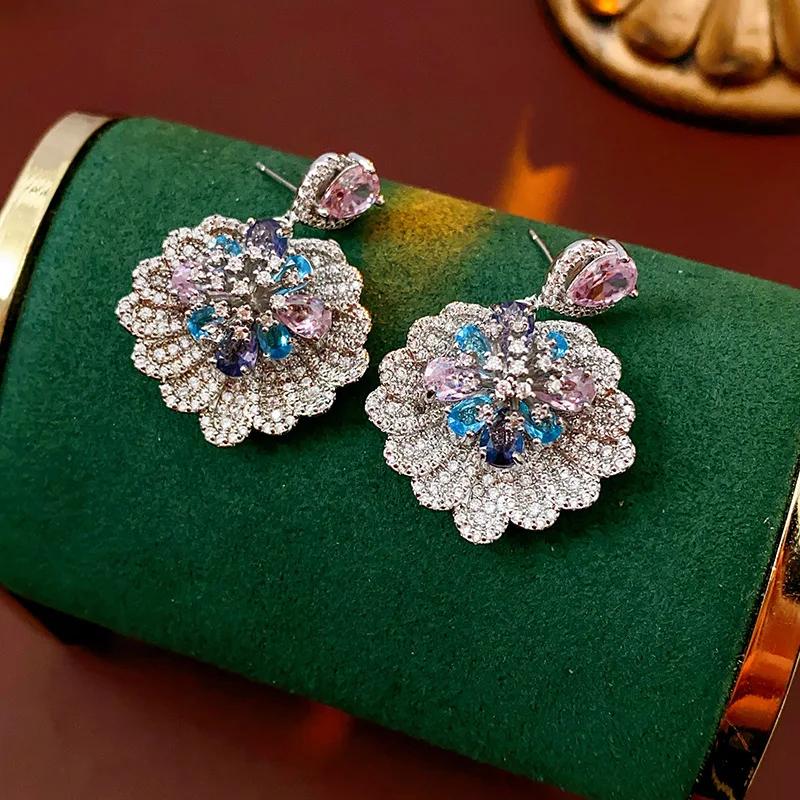 Vintage Colorful Inlaid Rhinestone Earrings for Women 2025 Zircon Flowers Leaves Drop Earring  Fashion Luxury Designer Zircon