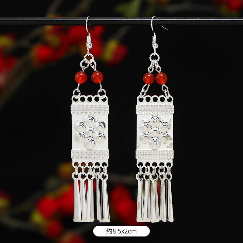 Miao Yin earrings original niche retro Dongling jade earrings long fringed earrings women