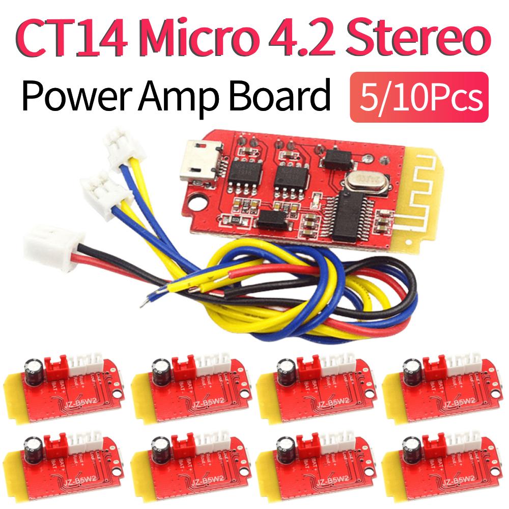 CT14 Micro 4.2 Power Amp Board 5VF 5W+5W Bluetooth-Compatible Audio Amplify Board DC 3.7-5V for DIY Sound Box Speaker Refitting