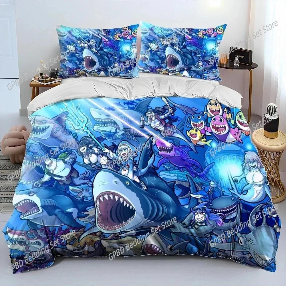Cute Gawr Gura Hololive Anime Shark Bedding Set Single Twin Double Queen King Cal King Size Bed Linen Set