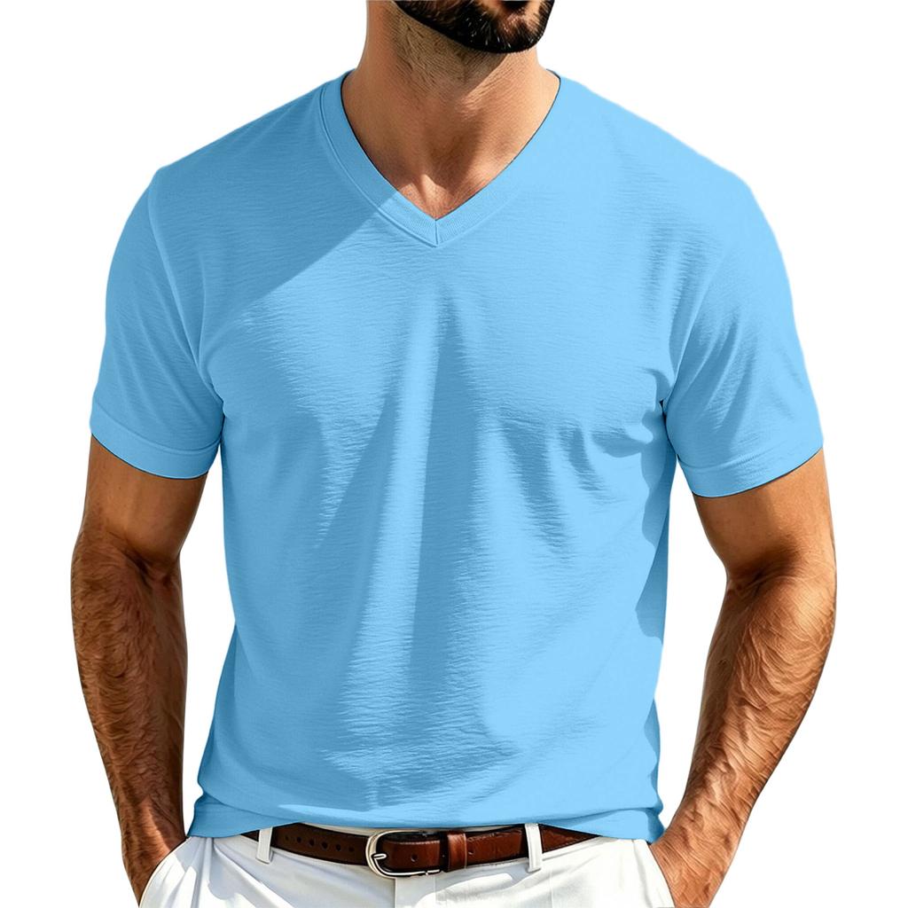 Camiseta de manga corta con cuello en V para hombre para uso casual diario en verano