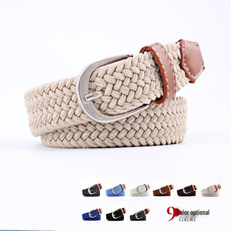 Unisex Youth Elastic Woven Canvas Leather Belt