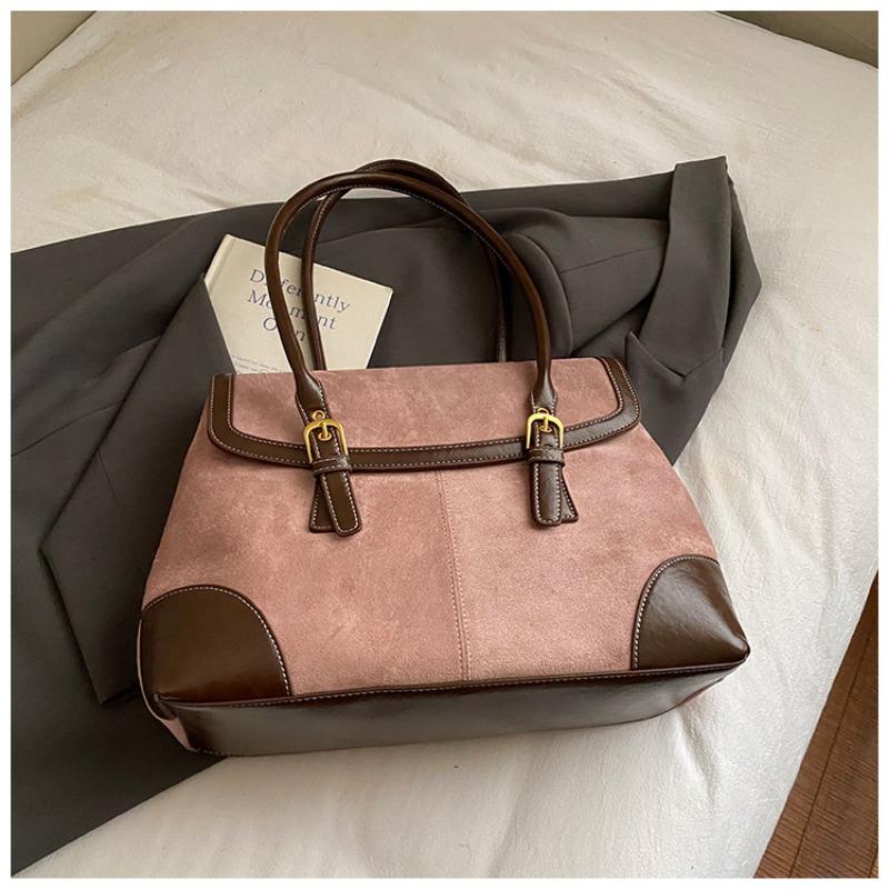 Ретро цветной блок одноплечная сумка, нишевый портфель, модная сумка-тоут для通勤 большого объема without pendant розовый