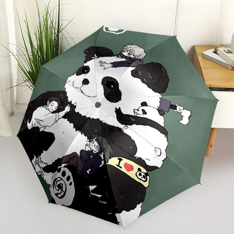 

1pc Panda Bear with Anime Characters Automatic Opening/Closing Outdoor Umbrella - Portable 3-Fold Design, 8-Bone Iron Frame Outdoor Umbrella - Pe