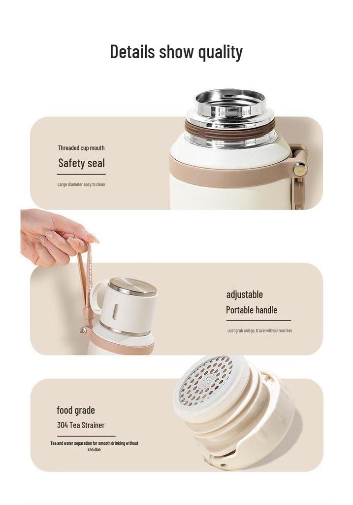 Premium 316 Stainless Steel Thermal Mug with Tea Separation, Large Capacity & Portable Handle