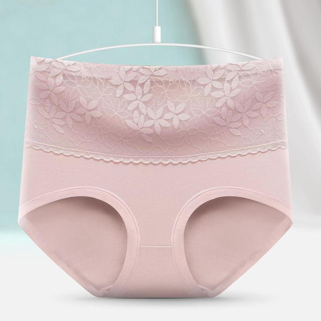 Women's High-Waist Cotton Lace Tummy-Tightening Seamless Briefs, Comfortable Hip-Lifting Large Size