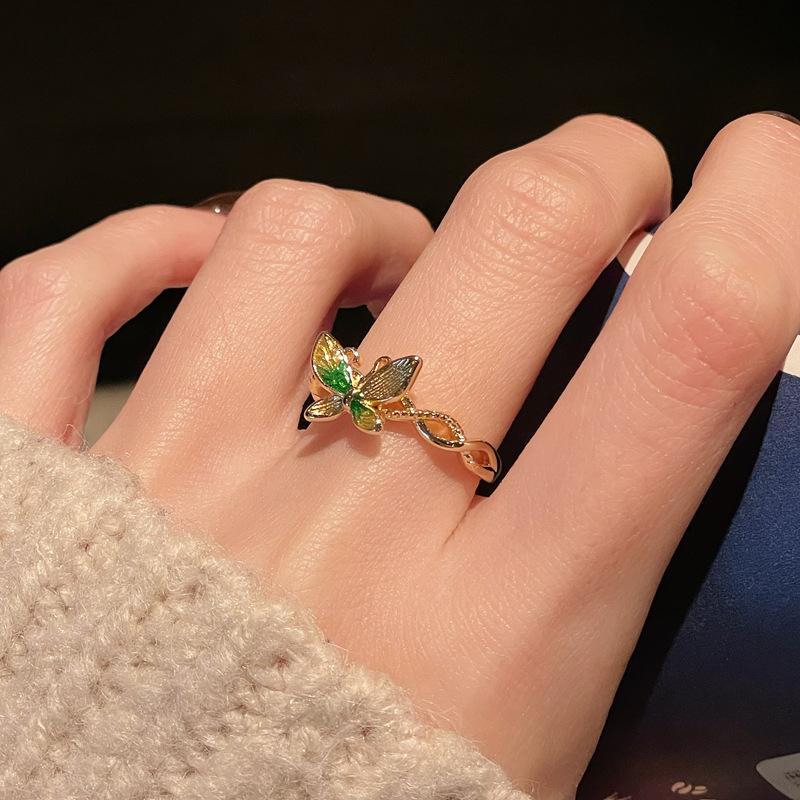 Dopamine Enamel Dripping Oil Peach Blossom Opening Ring Medieval Niche Light Luxury High Sense