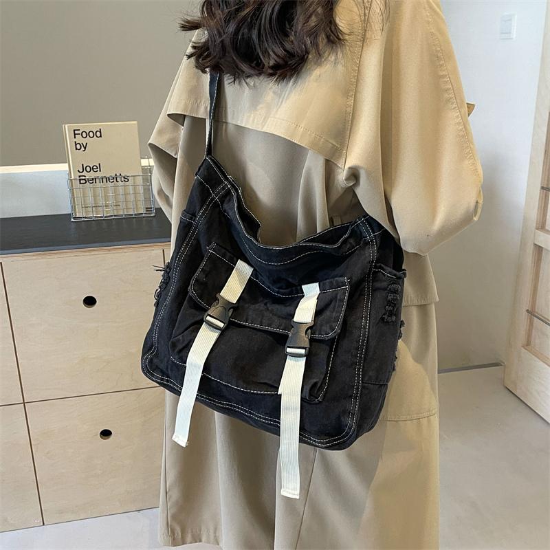 Dámská crossbody taška z denimu s velkou kapacitou, studentská taška messenger, nákupní taška