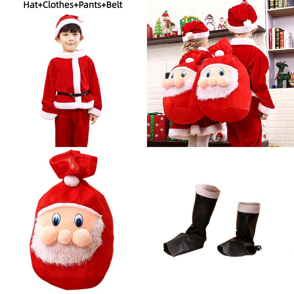 Christmas Attire For Children Vibrant Red Santa Costume With Plush Fabric