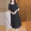 Sommer Damen Kurzarm Bauchbedeckendes Chiffonkleid Locker Gepunktet Französischer Stil Langes Kleid Damen Vestidosbedruckt