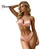 Wire-free Bra Women's And Panty Set, Satin 2 Piece Underwear Triangle Romantic Set No Underwire Bralette with Ruffle Thong, Soft Sexy Babydoll