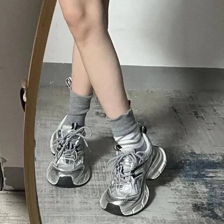 Thick-Soled Silver Dad Shoes Spring Autumn New InsTrendy Today's Popular Increased Sports Shoes Women's Running Shoes