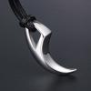 Punk Hip Hop Stainless Steel Crescent Tooth Spike Pendant Necklace Men Women Fashion Wolf Tooth Leather Rope Necklace Jewelry