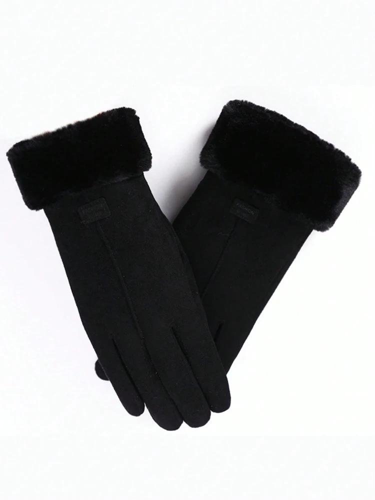 

Outdoor Warm Gloves for Girls, Winter Cycling with Snow Plush Gloves, Windproof Touch Screen, Casual Double-layer Thick Gloves чёрный
