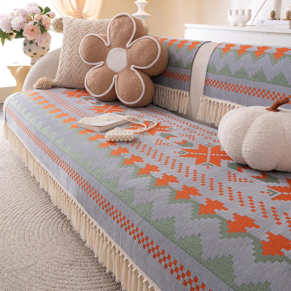 Bohemia Style Universal Sofa Covers Tassels Decoration Furniture Protector Non-Slip Resistant Dirt Sofa Mat Sofa Blanket Towel