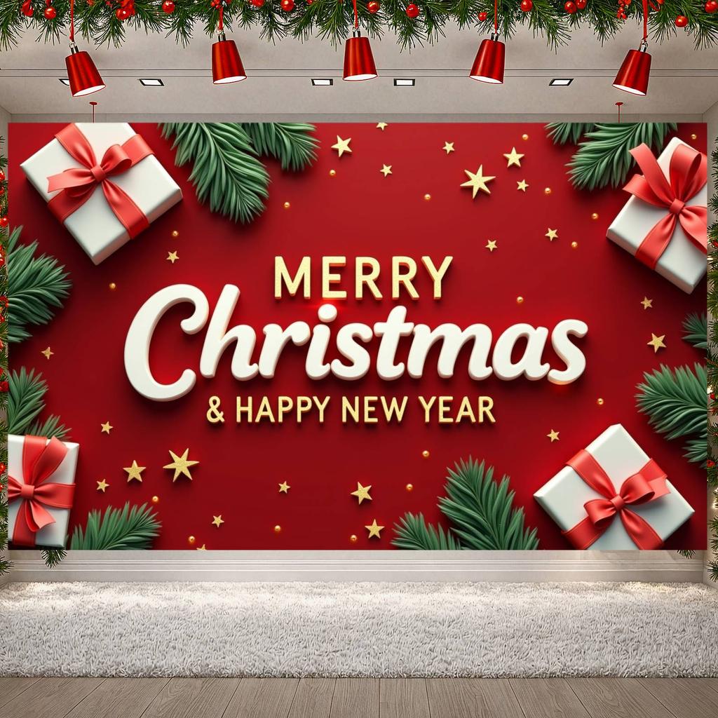 Winter Celebration Display Merry Christmas Print Festive Background Christmas Banner Gift Box Decor Holiday Backdrop For Festive