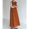 Johnature A-line Dresses Loose Korean Casual Solid Color Sleeveless Round Neck Dresses Women