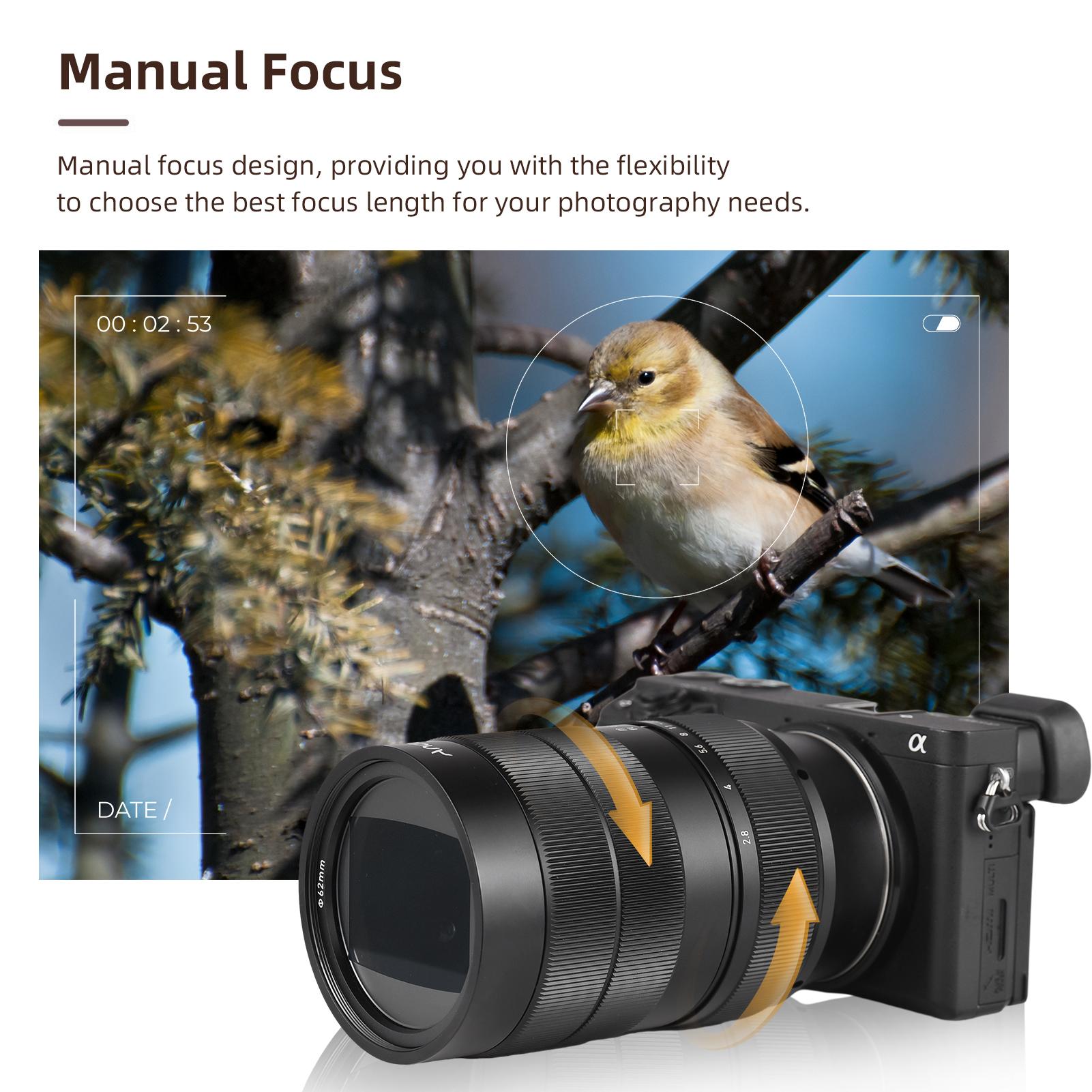 

Andoer 60mm Fixed Focus Camera Lens Full Frame Camera Prime Lens F2.8 Large Aperture Manual Focus 2X Magnification with E Mount чорний