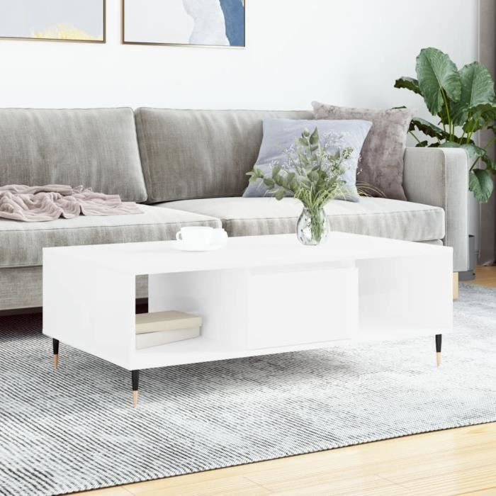 VidaXL Table basse blanc brillant 104x60x35 cm bois d'ingénierie 827078