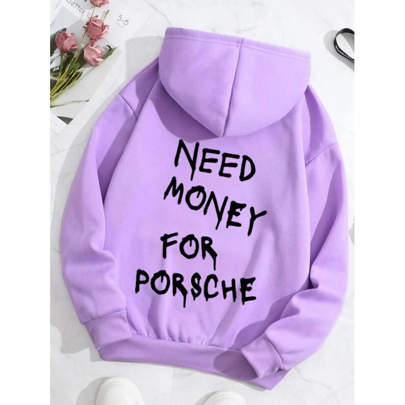 Hot Sale Women's Fleece Sweater Plain Letter Print Kangaroo Pocket Drawstring Print Hoodie