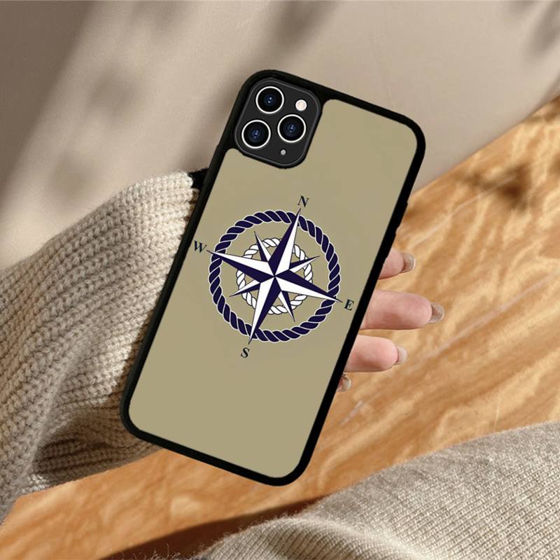 Nautical Compass Logo Phone Case Silicone PC+TPU Case for iPhone 11 12 13 Pro Max 8 7 6 Plus X SE XR Hard Fundas