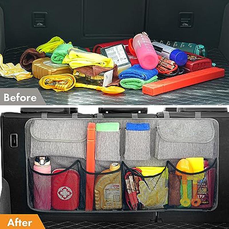 Car Trunk Organizer Car SeatBack Storage with 8 Large Storage Bag Car Trunk Tidy Storage Bag Car Space Saving Expert (Black)