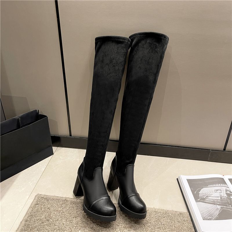 Internet Celebrity Thin Boots Thick Heel Growth Boots Women 2025 Autumn and Winter New Knee High Thin Boots Children