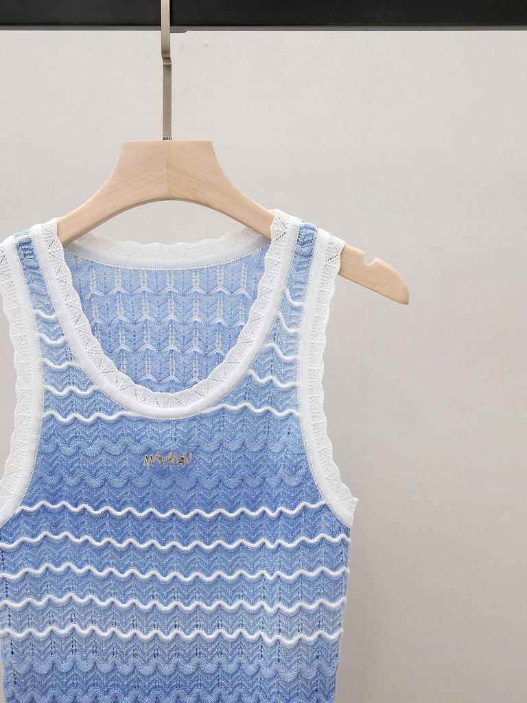 Nanyou Gradient Color Sweet Slim Textured Knit Vest for Women