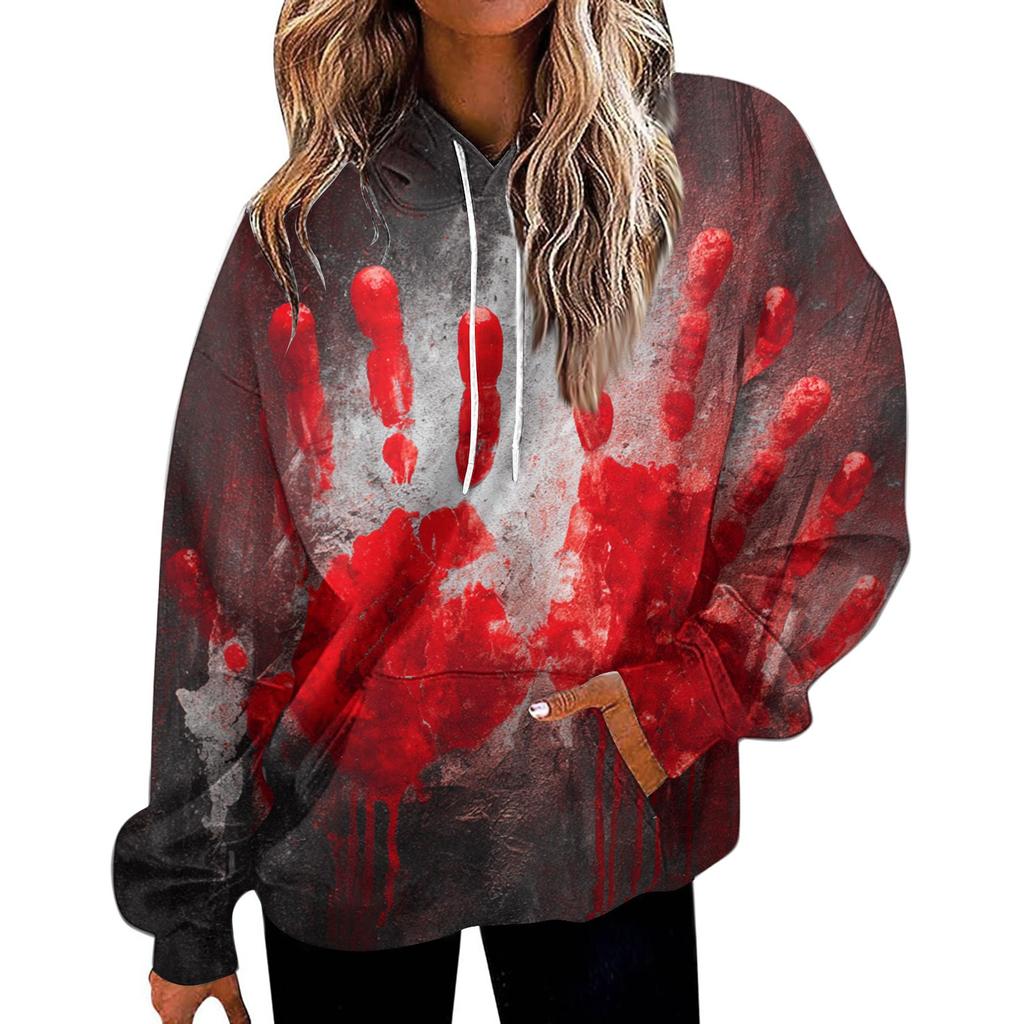 Dámská módní mikina s potiskem, ležérní mikina s kapucí a kapsami