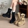 Autumn thin short boots inner height increase small versatile new women's boots short tube locomotive thick bottom short tube black