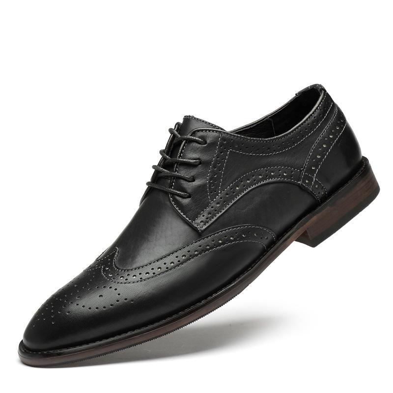 

Дышащие мужские кожаные туфли с перфорацией, деловые, износостойкие, резные, мужские туфли из первого слоя коровьей кожи, дерби, повседневные, темно-коричневые 39 чёрный
