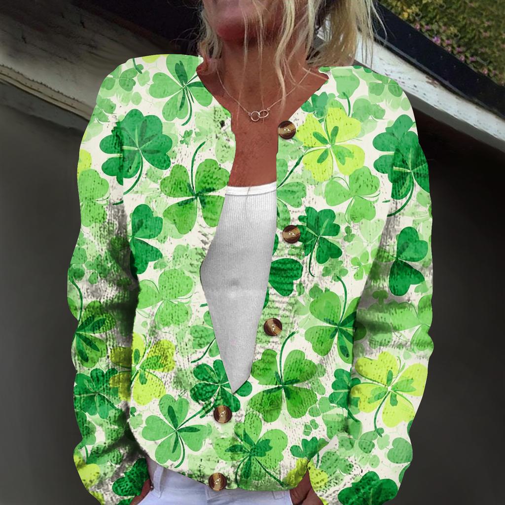 Women's Fashion Printed Long-Sleeved Knit Cardigan Button-Down Jacket