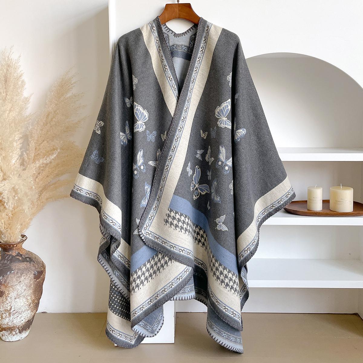 Fashion Winter Warm Cashmere Shawl - Women S Floral Oil Painting Printed Pashmina Thick Scarf, Poncho & Echarpe