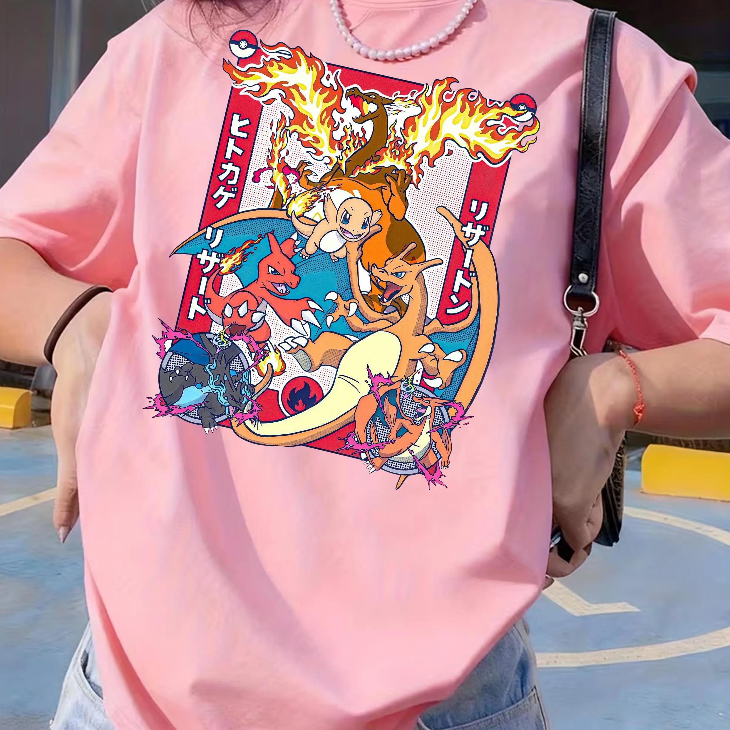 

2026 Pokemon CharUnisexder Evolution Tshirt Unisex and Women Summer Cotton Clothing Fashion Round Neck Short Sleeved Tee Fan Gifts M
