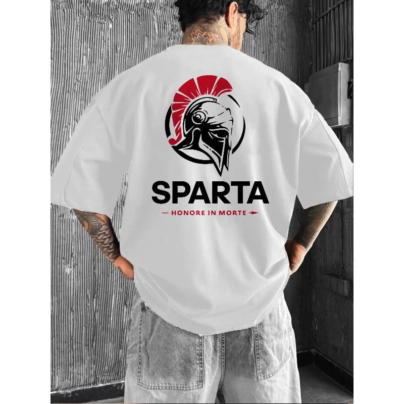 European Size Men'S Spartan Warrior Greek Letter T-Shirt -Sparta 297-Loose Casual T-Shirt with SPARTA Print - Ancient Greek History Masquerade Costume