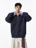 Unisex Heavyweight Faux Two-Piece Half-Zip Polo Sweatshirt, Autumn College Style, Lapel, Pullover, Loose Casual Top, Trendy.