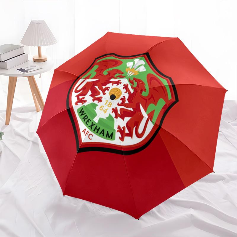 Wrexham AFC pattern, automatic folding umbrella, portable and foldable design, 8 ribs, a Christmas or birthday gift.