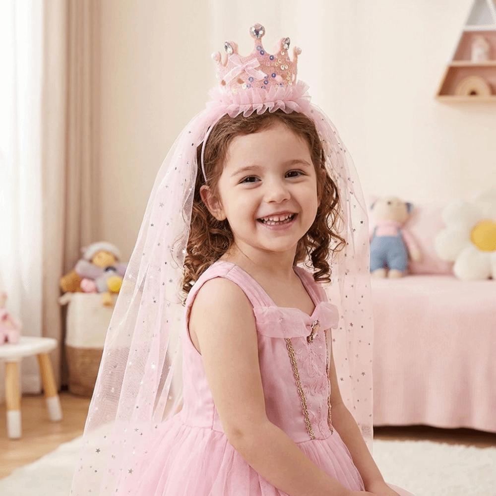 Sweet Sparkly Tulle Headbands Pink White Hair Accessories Princess Crown Veil  Party Decoration
