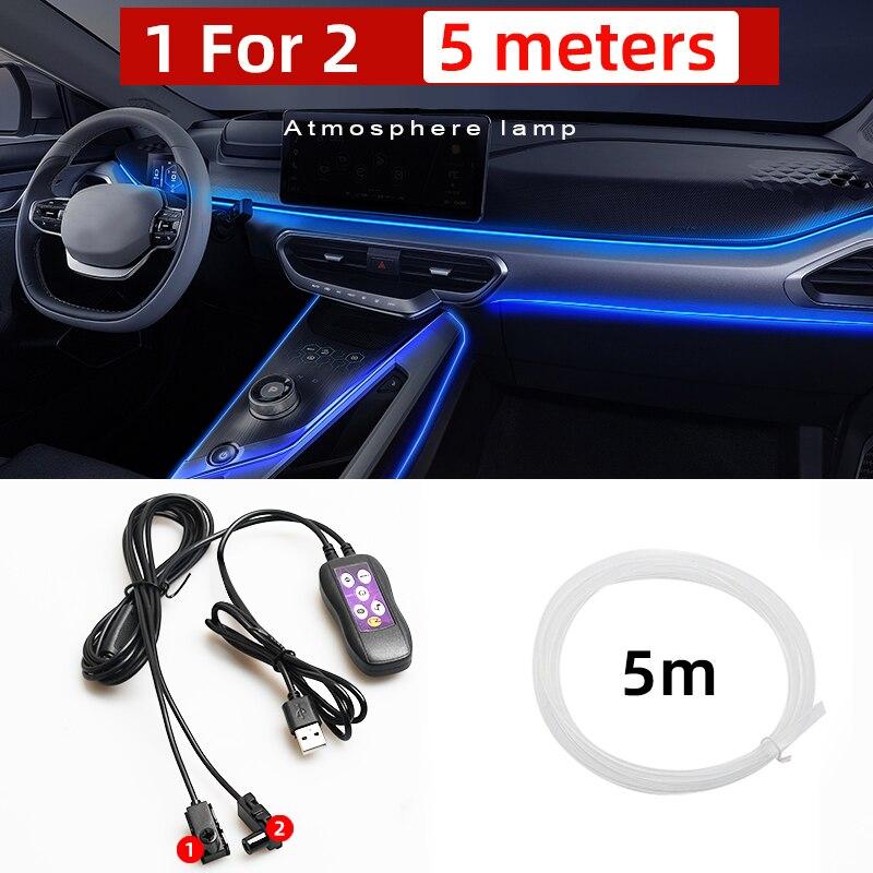 Car Interior Lights Decorative Ambient Lamp 64 Color Multiple Mode Sound Control USB Optical Fiber Neon Atmosphere Light