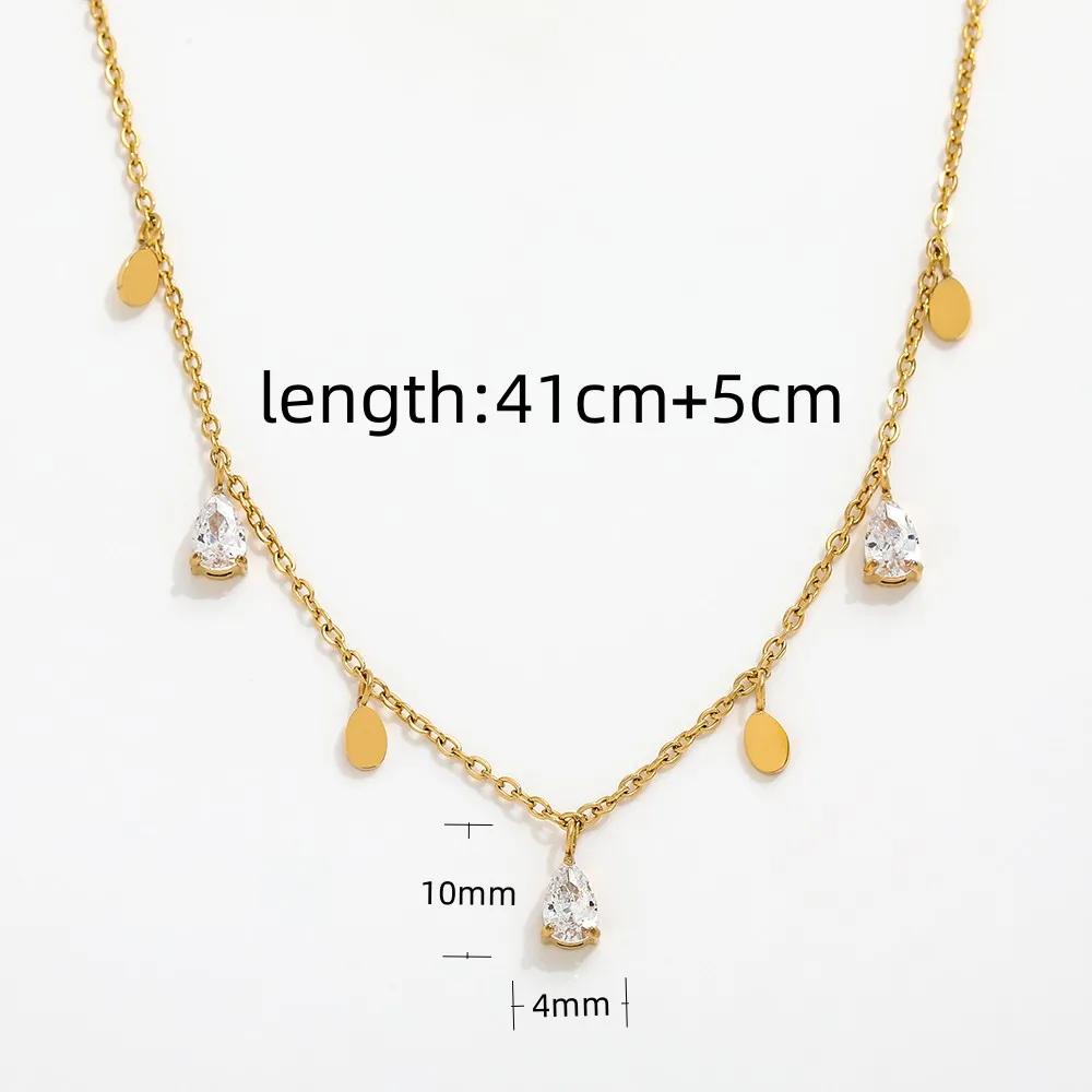 Fenny 18K Gold Plated Tarnish Free Fashion Elegant Tassel Water Drop Zircon Pendant Pave Stainless Steel Necklace золотой