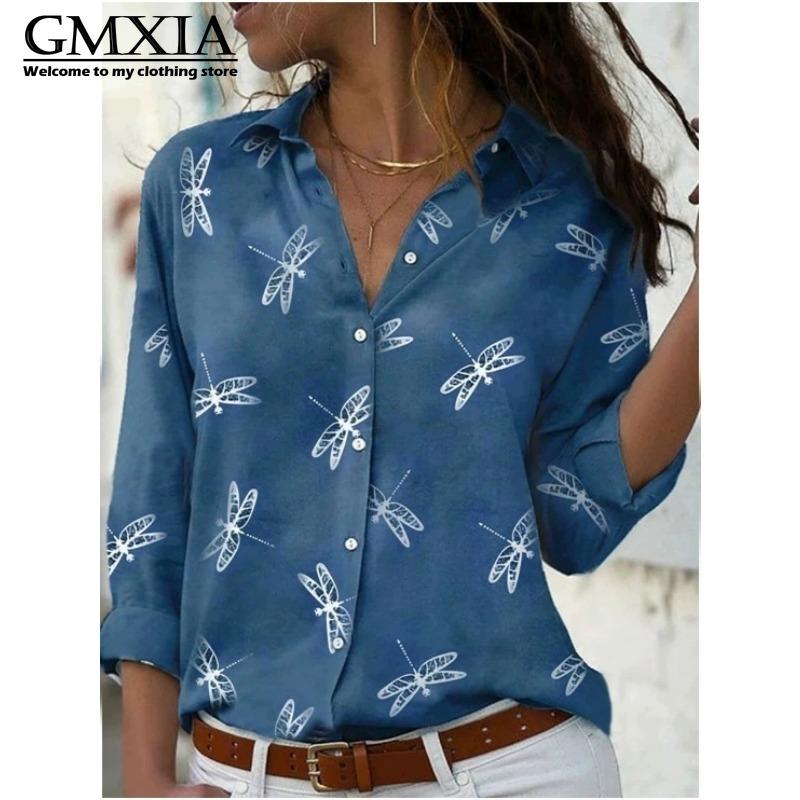 GMXIA 38 Color Women's Fashion Casual Long Sleeve POLO Neck Leisure Blouses & Shirts