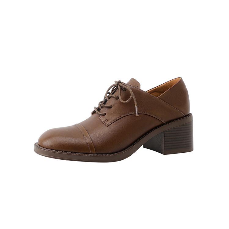 

Мода НОВЫЕ Весенне-Осенние Женские Туфли Лодочки Круглый Носок Массивный Каблук Обувь Лаконичная Обувь из Спилка для Женщин На шнуровке Ручная Работа Женская Обувь 34 коричневый