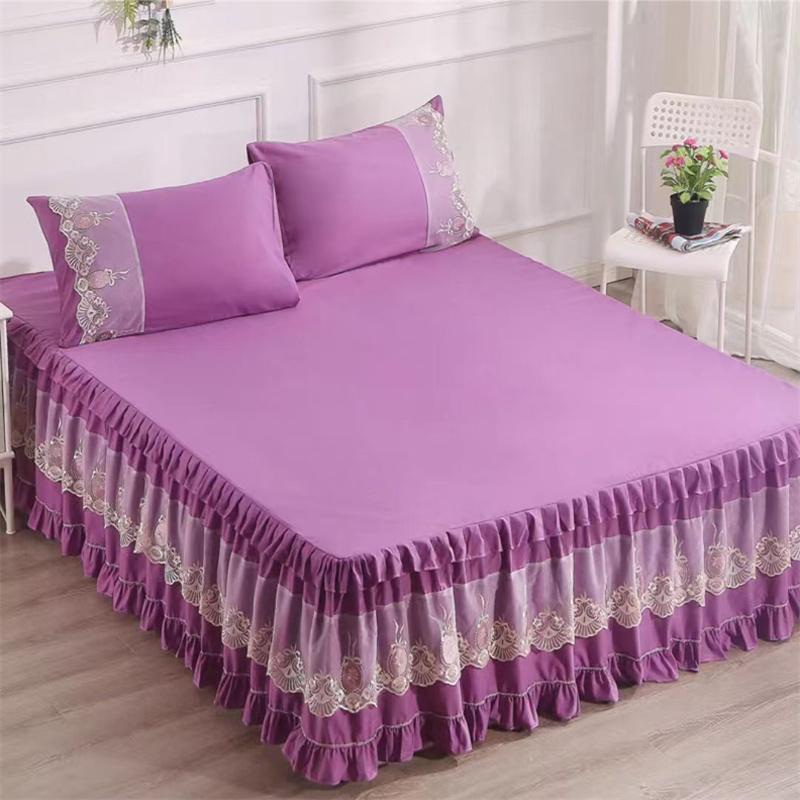 45cm Skirt Style Bedspread Ruffle Lace Exquisite Embroidery Bed Skirt Anti Slip Princess Bed Cover 1.5/1.8/2 M Bed Dust Cover