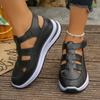 Plus‑Size Closed‑Toe Hollow‑Out Hook‑and‑Loop Thick Wedge Women Sandals